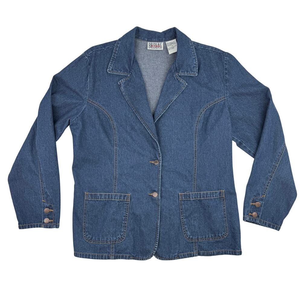 Vintage 90s Bill Blass Jeans Denim Utility Workwear Jacket Blue Women's XL